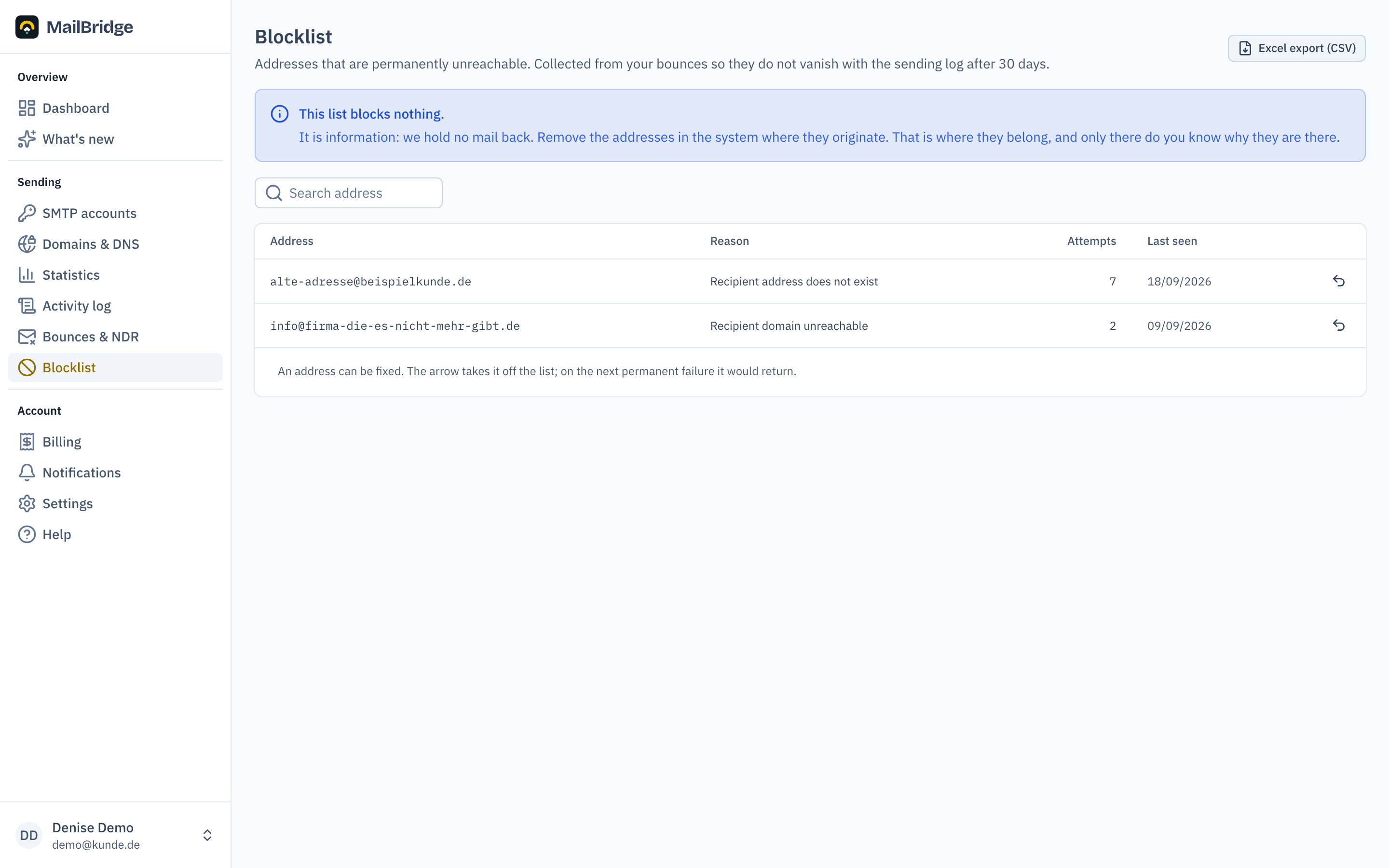 Blocklist with reason and attempts